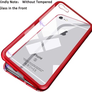 Husa de protectie fata-spate pentru iPhone 7/iPhone 8 BelloCase, metal/sticla, rosu/transparent, 4,7 inchi