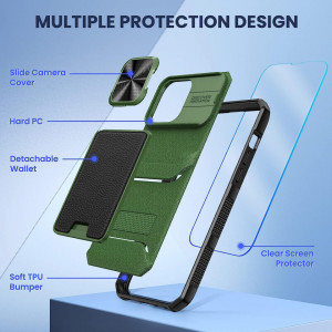 Husa de protectie slot pentru card glisant compatibila cu iPhone 14 Pro 5G 2022 HWeggo, policarbonat/poliuretan, verde alpin, 6,1 inchi - Img 7