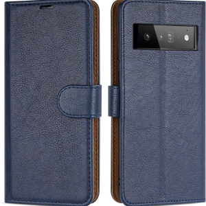 Husa flip pentru Google Pixel 6a Case Collection, TPU/piele PU, albastru inchis/maro, 6,1 inchi