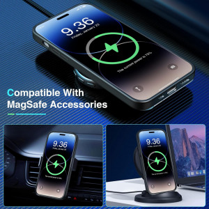 Husa magnetica pentru iPhone 14 UNDEUX, piele PU, albastru deschis, 6,1 inchi - Img 7