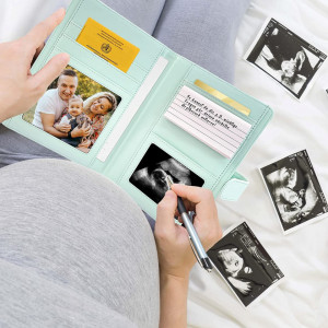 Husa pentru jurnalul de maternitate PillyBalla, piele ecologica, albastru deschis/auriu, 30,9 x 20,9 cm - Img 7