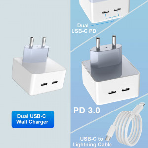 Incarcator USB C cu 2 porturi PD3.0 USB-C Yeemie, plastic/metal, alb, 40W - Img 2