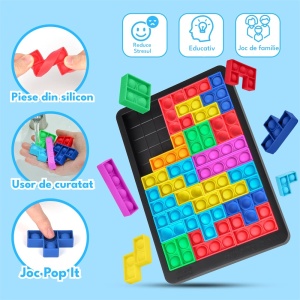 Joc clasic de tetris+Puzzle+Joc Pop It cu 24 de piese multicolore din silicon, 3+ani, WP1510 - Img 4