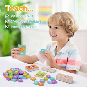 Joc interactiv cu cartonase Montessori KMTJT, lemn, multicolor, 110 bucati, 3-6 ani