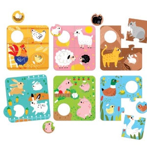 Joc tip puzzle pentru copii si bebelusi, Banana Panda, Match the Farm Animals, 36 piese, 6 placi formate din 6 piese cu animale de la ferma - Img 1