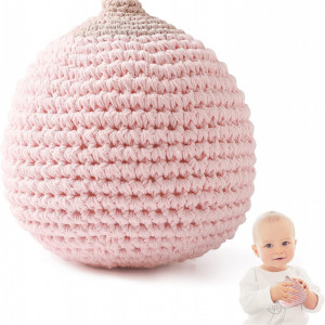 Jucarie tricotata pentru dentitie bebelus Youuys, bumbac, roz, 10 x 9,6 cm