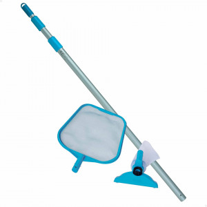 Kit de curatare piscina, PVC/metal, alb/albastru, 239 cm - Img 5