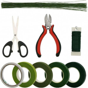 Kit de instrumente si accesorii pentru aranjament floral EDATOFLY, metal/PVC, verde