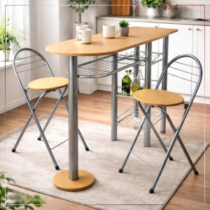 Kiwari Dion set masa + 2 scaune, MDF/metal, masa 120x40x78cm 14.2kg + scaune 37x47x78cm 2.65kg, capacitate masa 30kg/scaun 100kg, fag natural/negru - Verificat A · Re-Bloom - Img 3