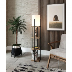 Lampadar Caiah, MDF, negru/maro/alb, 21 x 21 x 135 cm