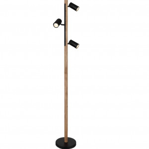 Lampadar Caln, 3 lumini, LED, metal/lemn, natur/negru, 31,5 x 150 cm