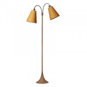 Lampadar Heitz, 2 lumini, metal/tesatura, galben/maro, 25 x 25 x 135 cm