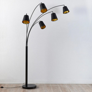 Lampadar TINNE, metal/textil, negru/auriu, 30 x 90 x 210 cm - Img 6