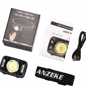 Lanterna reincarcabila pentru cap Anzeke, LED, plastic/nailon, negru, 600 lumeni - Img 2