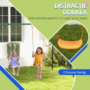 Leagan pentru copii cu 2 scaune, otel/PP, 269x160x180 cm, scaun 33.5x17x9cm/inaltime 45cm, capacitate 45kg/scaun, certificat EN71, varsta 3-8 ani, 4 tarusi inclusi, albastru/verde/portocaliu - Verificat A · Re-Bloom - Img 4