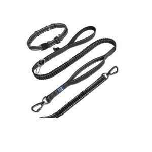 Lesa dubla pentru caini Miscis, metal/nailon, negru, 150 cm - Img 1