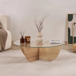 Liya masuta cafea 90x90x30 cm, PAL melaminat 18mm, blat sticla securizata, design scandinav, safir stejar - Verificat A · Re-Bloom - Img 2