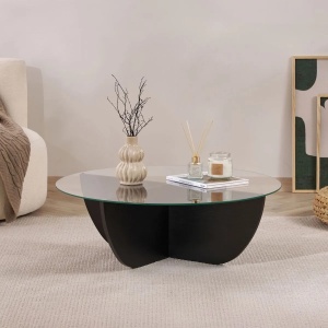 Liya masuta de cafea 90x90x30 cm, blat sticla securizata 100%, cadru PAL 18mm melaminat, wood black - Verificat A · Re-Bloom - Img 2