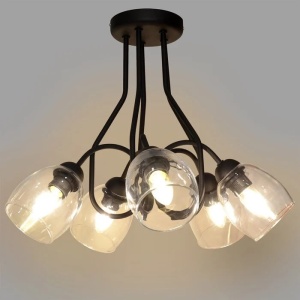 Lustra tip pendul Ahlanni, negru, metal/sticla, 5 lumini, 50 x 50 cm