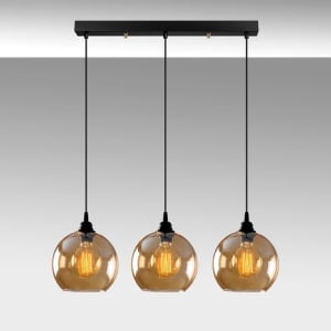 Lustra tip pendul Alisa, 3 lumini, sticla/metal, negru/auriu, 70 x 36-116 cm