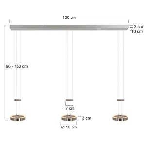 Lustra tip pendul Audris, LED, 6 lumini, metal, argintiu, 10 x 120 x 90-150 cm