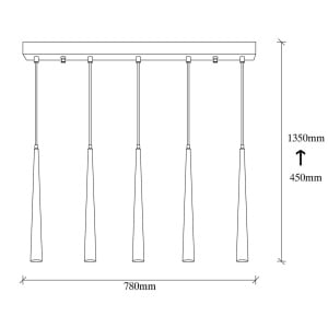 Lustra tip pendul Exton, 5 lumini, LED, metal, negru, 78 x 5 x 135 cm