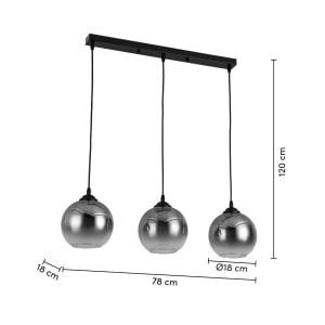 Lustra tip pendul Giova, 3 lumini, metal/sticla, gri/negru, 78 x18 x 120 cm