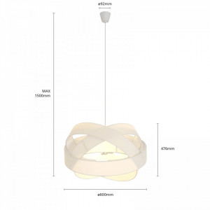 Lustra tip pendul Simaria, metal/tesatura, alb, 60 x 150 cm - Img 3