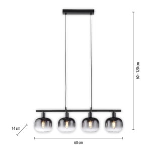 Lustra tip pendul Zea, 4 lumini, metal/sticla, negru/gri, 68 x 14 x 120 cm