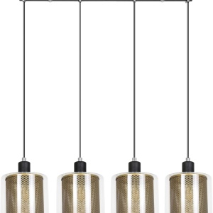 Lustra tip pendul Zmh, 4 lumini, metal/sticla, negru/auriu/transparent, 72 x 10 x 150 cm