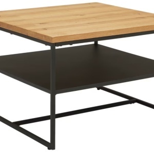 Masă de cafea Novel , furnir de stejar, lemn masiv, 70/70/44 cm, pătrată, negru, culoare stejar