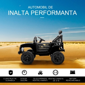 Masina electrica copii Re-Bloom, 12V 4.5AH 2x35W, PP/otel, 100x64.2x71 cm, telecomanda, faruri, 3-5 km/h, autonomie, varsta 3-6 ani, 30 kg, negru - Verificat A · Re-Bloom - Img 6