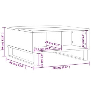 Masuta de cafea Azelia, lemn/metal, negru, 30 x 60 x 60 cm