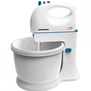 Mixer cu bol Heinner Charm HMB-350BL, Putere 300W, 5 viteze + turbo, Alb/Albastru