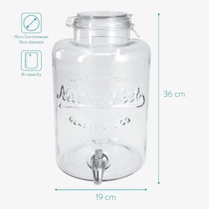 Navaris dozator bauturi sticla sodocalcica cu robinet inox si capac clips, 8L, Ø19x36cm, 2.8kg, transparent/argintiu - Verificat A · Re-Bloom - Img 3