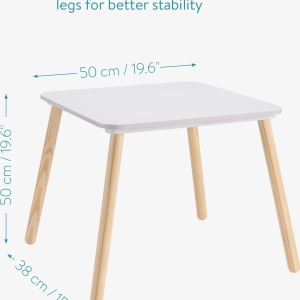 Navaris set masa + 2 scaune copii, MDF/lemn pin, masa 50x50x38cm + scaune 27x27x48cm, 15kg, capacitate 50kg, varsta 3+ ani - Verificat A · Re-Bloom - Img 4