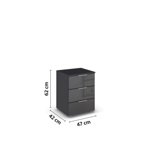 Noptiera Mars, negru lucios, 3 sertare, 47x42x62cm - Img 4