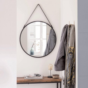 Oglinda de perete Inspire, sticla/metal/piele ecologica, negru, 55 cm - Img 4