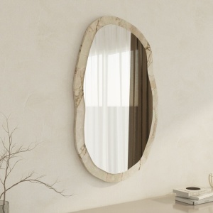 Oglinda decorativa Asir, sticla/MDF, natur, 52 x 86 x 2,2 cm