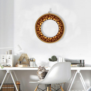 Oglinda decorativa de perete Hosoncovy, LED, metal/sticla/lemn, auriu, 30 cm
