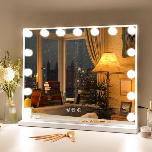 Oglinda pentru machiaj Keuna, LED, metal/sticla, alb, 46 x 58 x 10 cm