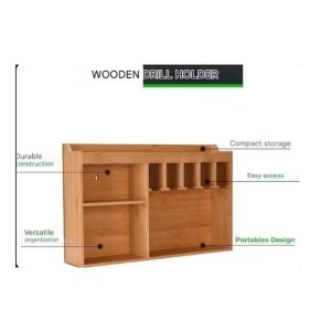 Organizator de scule electrice. montare pe perete, cu 5 sloturi agatare, depozitare solida a sculelor din lemn, garaj, atelier, depozit, Resigilat, Grad A - Img 4