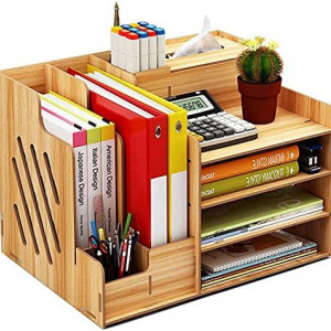 Organizator pentru birou Catekro, lemn, natur, 39 x 29 x 28 cm - Img 1