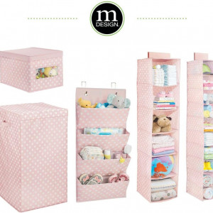 Organizator suspendat cu 4 buzunare mDesign, textil, roz/alb, 101,6 x 33 cm - Img 3