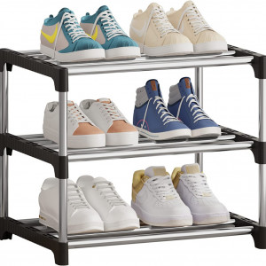 Pantofar cu 3 nivele NIAWECAN, aliaj de otel / plastic, negru/argintiu, 42 x 25 x 38 cm cm - Img 1