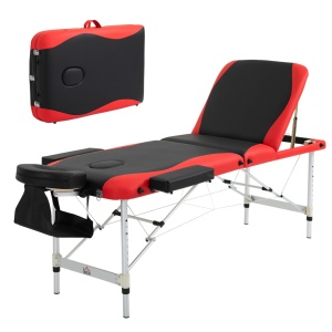 Pat masaj profesional pliabil, aluminiu, 9 niveluri inaltime, max 225kg, Rosu/Negru - Verificat A · Re-Bloom