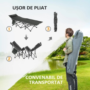 Pat pliabil de camping, otel/Oxford/spuma LDPE, 188x64.5x53 cm pliat 28x17x105 cm, inaltime 37cm, perna 37x13cm + husa transport 28x25cm incluse, capacitate 150kg, albastru - Verificat A · Re-Bloom - Img 4