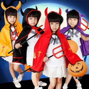 Pelerina de Halloween pentru copii Tuofang, poliester, mov/negru/portocaliu, 48 cm - Img 5