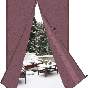 Perdea termoizolanta pentru usa Risareyi, magnetica, tesatura Oxford/bumbac, maro, 75 x 215 cm