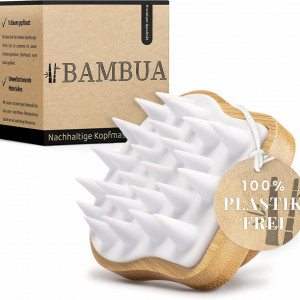 Perie pentru masajul scalpului Bambua, alb, silicon, 10 x 9 x 8 cm